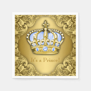 Baby Blue en Gouden Kroon Baby Shower Servet