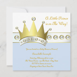 Baby Blue en Gouden Prins Baby Shower Kaart