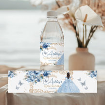 Baby Blue en Gouden Quinceañera Prinses Waterfles