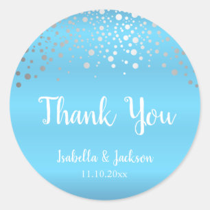 Baby Blue en Silver Confetti Stippen Ronde Sticker