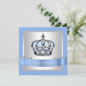 Baby Blue en Silver Prince Baby shower Kaart (Staand voorkant)