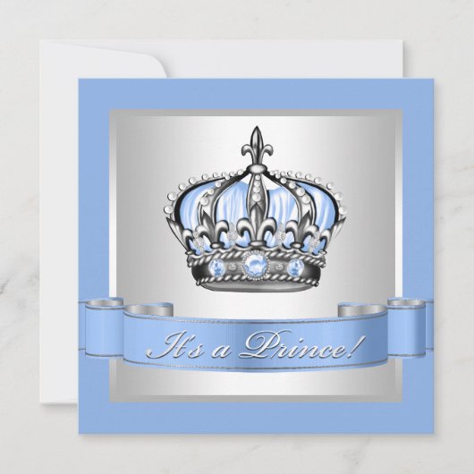 Baby Blue en Silver Prince Baby shower Kaart (Voorkant)