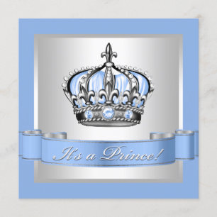 Baby Blue en Silver Prince Baby shower Kaart