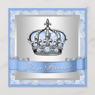 Baby Blue en Silver Prince Baby shower Kaart