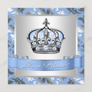 Baby Blue en Silver Prince Baby shower Kaart