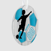 Baby Blue en White Personaliseer Boy Soccer Player Ornament (voorkant)