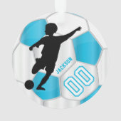 Baby Blue en White Personaliseer Boy Soccer Player Ornament (achterkant)