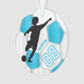 Baby Blue en White Personaliseer Boy Soccer Player Ornament (voorkant)