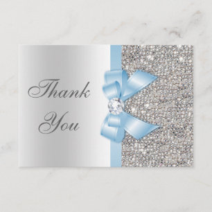 Baby Blue Faux Bow Silver Sequins Hartelijk dank Bedankkaart
