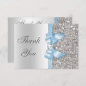 Baby Blue Faux Bow Silver Sequins Hartelijk dank Bedankkaart (Voorkant / Achterkant)