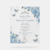 Baby Blue Floral Argent Quinceanera Bar Menu boiss (Recto)