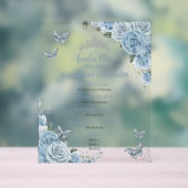 Baby Blue Floral Argent Quinceanera Bar Menu boiss (Neutre)