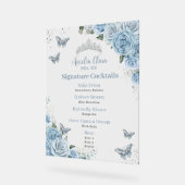 Baby Blue Floral Argent Quinceanera Bar Menu boiss (Angle)