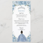 Baby Blue Floral Brown Princesse Quinceañera Menu (Devant)
