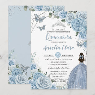 Baby Blue Floral Butterflies Princess QUINCEAÑERA Kaart