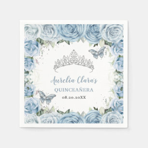 Baby Blue Floral Butterflies Tiara QUINCEAÑERA Servet
