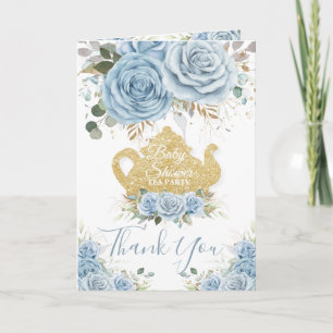 Baby Blue Floral High Tea Party Shower Birthday Bedankkaart