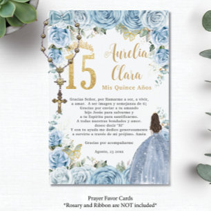 Baby Blue Floral Princess Quinceañera Gebed Kaart