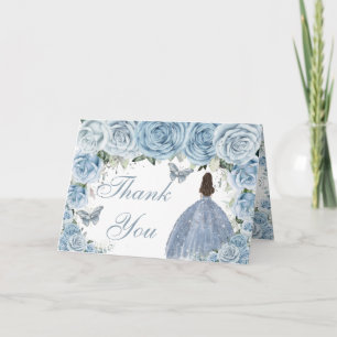 Baby Blue Floral Quinceañera Birthday Princess Bedankkaart