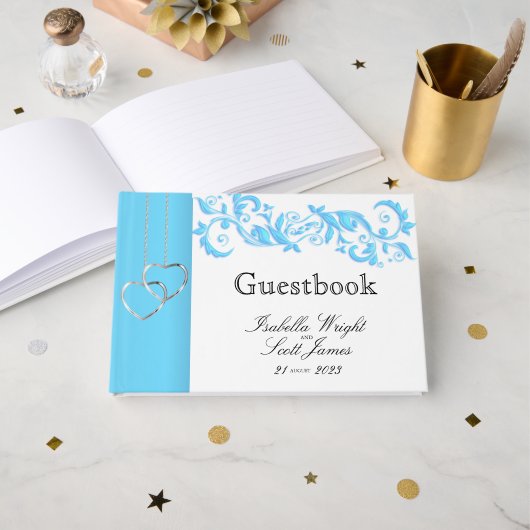 Baby Blue Floral Swirl en White - Guestbook Gastenboek (Voorkant open)