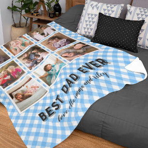 Baby Blue Gingham Beste Papa Ooit Fotocollage Fleece Deken