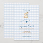 Baby Blue Gingham Bunny Baby Shower Invitation (Devant / Derrière)