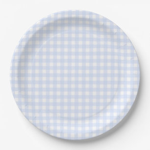 Baby Blue Gingham Plaid Papieren Bordje