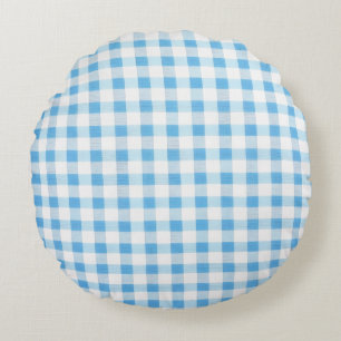 Baby Blue Gingham Rond Kussen