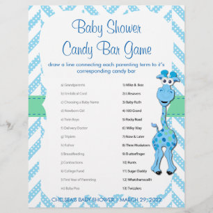 Baby Blue Giraffe Baby Boy Shower - Game Flyer