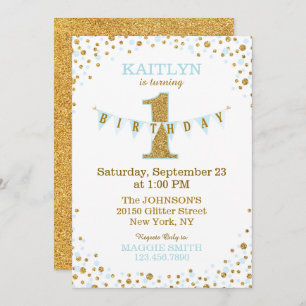 Baby Blue Glitter Sparkle First Birthday Kaart