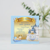 Baby Blue Gold Prince Baby Shower Invitations (Debout devant)