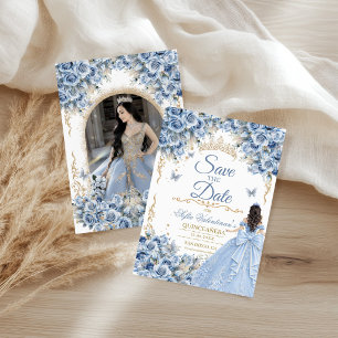Baby Blue Gold Quinceanera Prinses Foto Save The Date