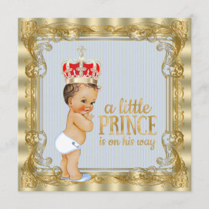 Baby Blue Gold Royal Prince Baby shower Kaart