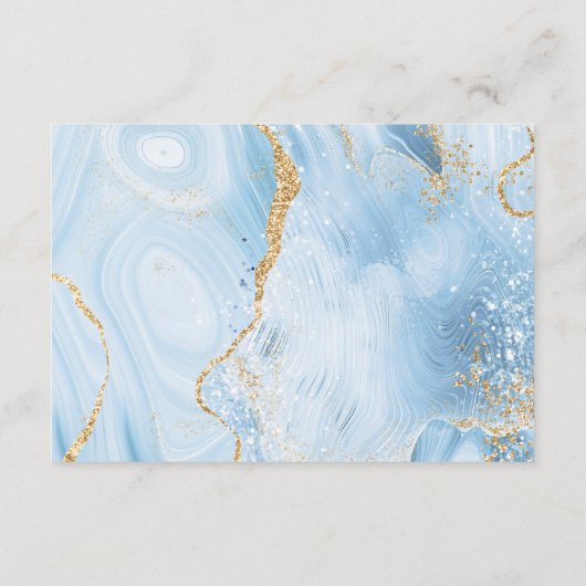 Baby Blue Gold Waterverf Agate Wedding Details Informatiekaartje (Achterkant)