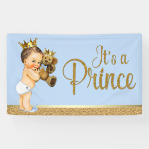Baby Blue Gouden Prins Teddybeer Baby Shower Spandoek