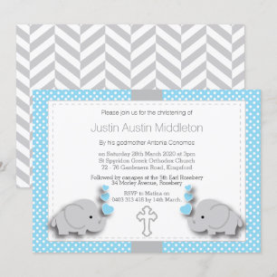 Baby Blue & Grey Elephant 🐘 Baby - Christening Kaart