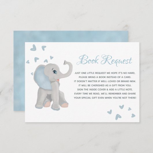 Baby Blue Grey Elephant Waterverf Book Request Informatiekaartje (Voorkant / Achterkant)