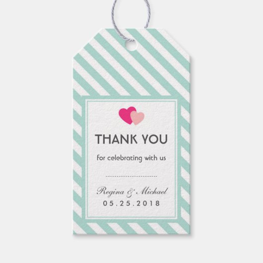 Baby Blue Heart Stripes Pattern Wedding Gift Label Cadeaulabel (Voorkant)