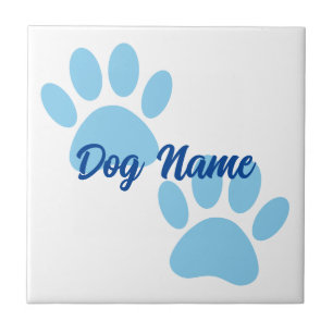 Baby Blue Hond Pootafdrukken Bewerkbare Naam Tegeltje