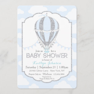 Baby Blue Hot Air Ballon Boy Baby shower Kaart