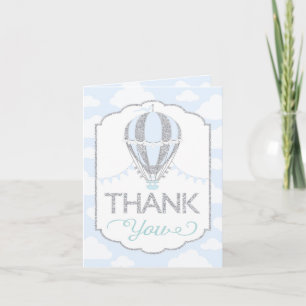 Baby Blue Hot Air Balloon Merci en argent Parties
