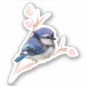 Baby Blue Jay Bird Custom-Cut Vinyl Sticker (Voorkant)