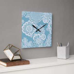 Baby Blue Kant AI-kunst Vierkante Klok