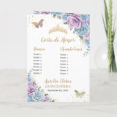Baby Blue Lila Floral Quinceañera Orde van Eveneme Programma (Achterkant)
