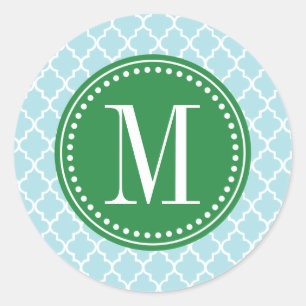 Baby Blue Marokkaanse Tegels Lattice Gepersonalise Ronde Sticker