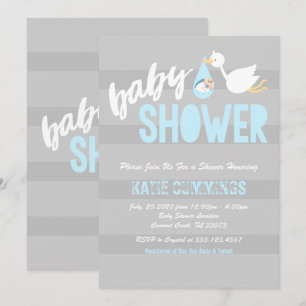 Baby Blue met een Stork Baby shower Invitation Kaart
