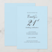Baby Blue Minimalist 21st Birthday Invitation (Devant / Derrière)