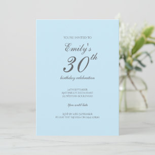 Baby Blue Minimalist 30ste verjaardag Uitnodiging