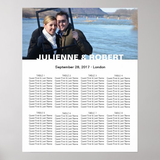 Baby Blue Modern Photo Wedding Seating Chart Poster (Voorkant)