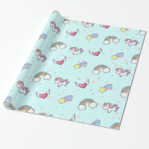 Baby Blue Mooie Regenboog Eenhoorn Ster Magisch Cadeaupapier
